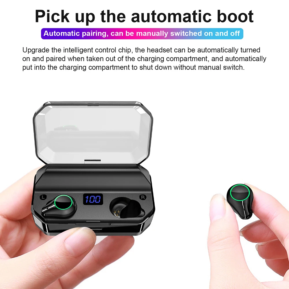 TWS T9 IPX7 Waterproof Bluetooth 5.0 Earphones Binaural True Wireless Earbuds 7000mAh Noise Cancelling Headphones 7h Music Play