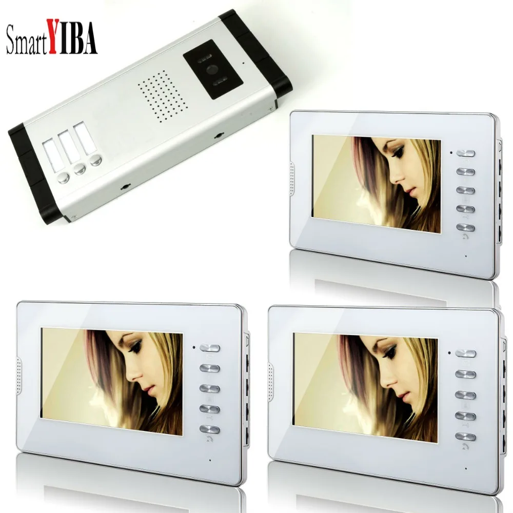 

SmartYIBA 7" LCD press key screen Video Door Phone Intercom System Support 3Units Apartment Monitoring Unlock dual-way intercom