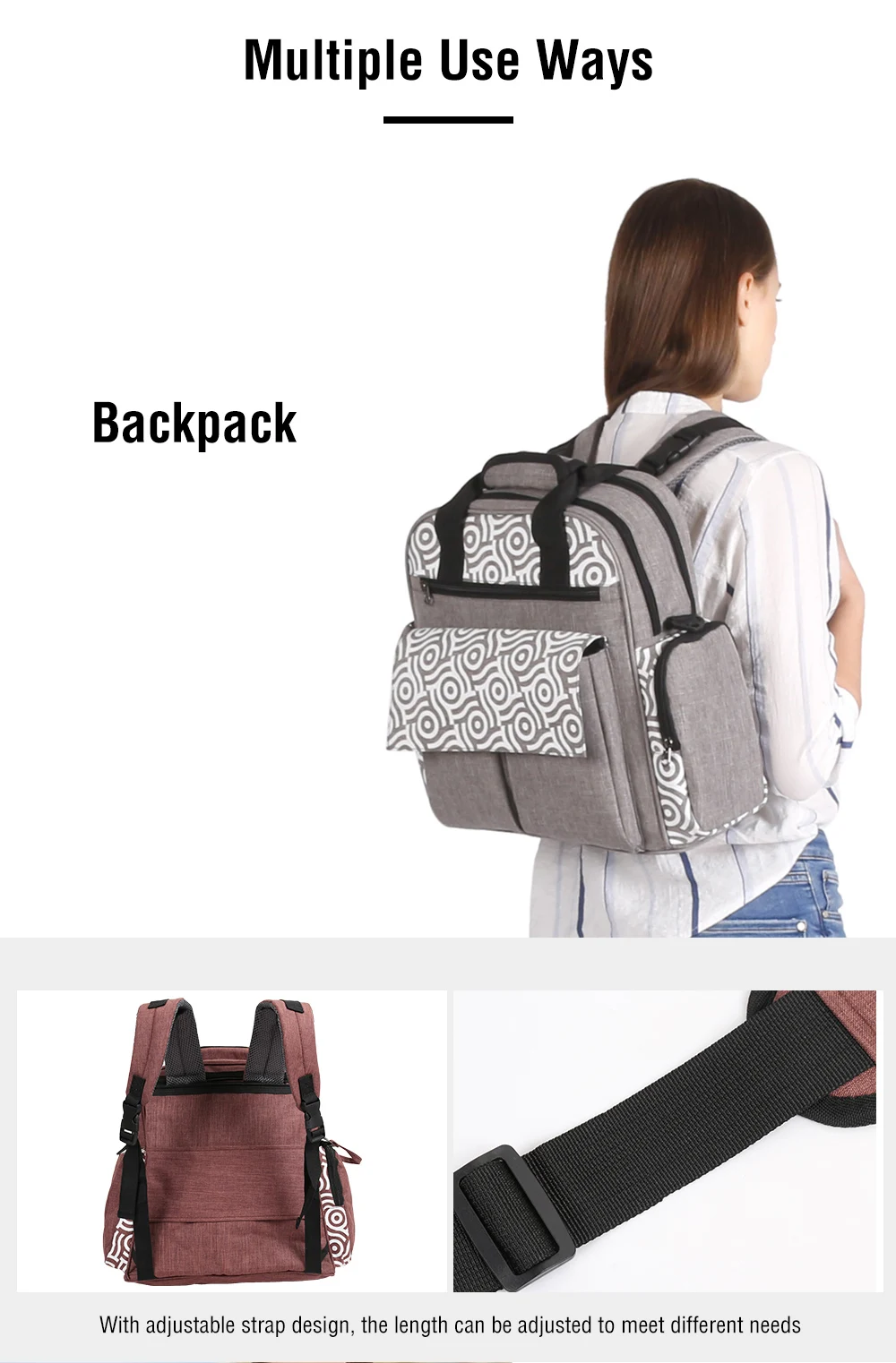 Diaper Bags Large Capacity Backpack Travel Diaper Organizer Bag (6)