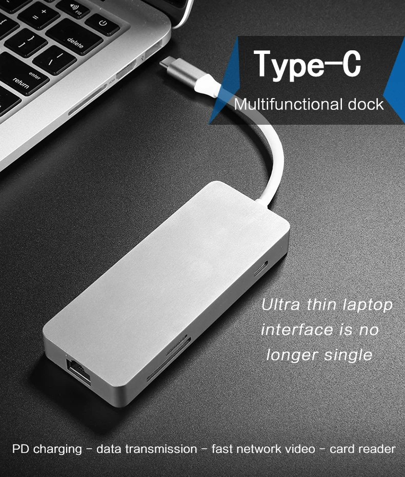 Thunderbolt3 док-станция USB C концентратор USB3.1 типа c на HDMI; Ethernet адаптер tf/sd кард-ридер кабель для macbook pro2017dell xps