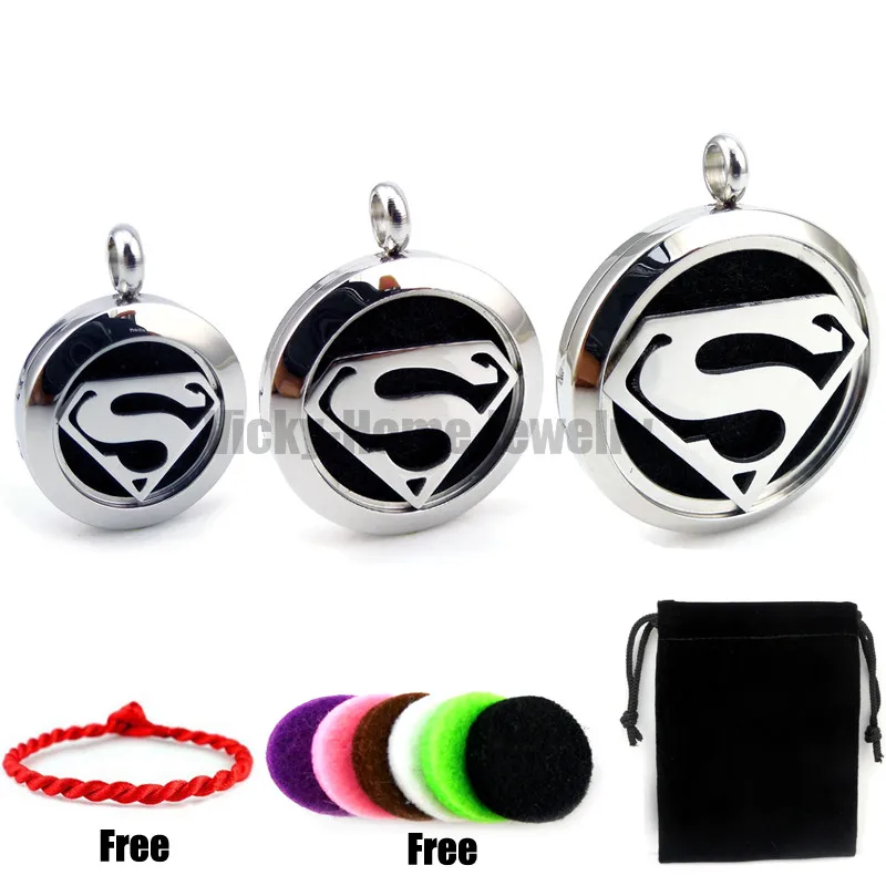 

with chain gift Superman (30mm) Essential Oils Diffuser Locket Aromatherapy Locket Necklace with Pads drop shipping