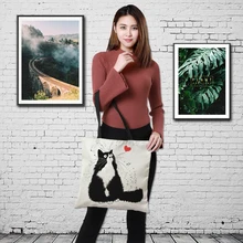 Индивидуальные милые женские сумки с принтом кота, льняные сумки-тоут с принтом логотипа, повседневные дорожные пляжные сумки с рисунком Тоторо