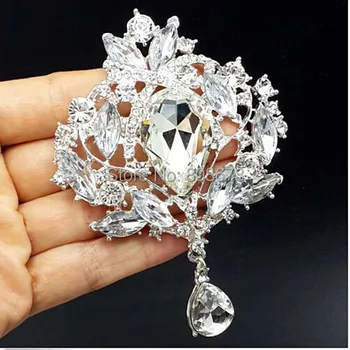 

4 INCH Huge New Fashion Big Water Drop Crystal Luxury Flower Party Dress Brooch Elegant Wedding Bridal Bouquet Jewelry Brooches