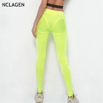

NCLAGEN 2019 Women Sexy Fluorescent Color Push Up Booty Leggings High Waist Pencil Pants Slim Capris Sporting Patchwork Leggings