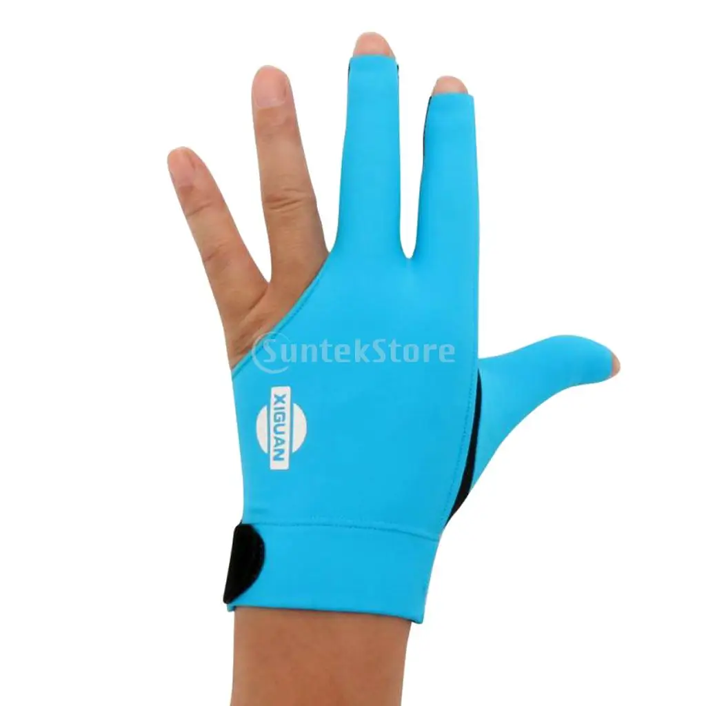 3-Finger Professional Stretchy Breathable Sweat Absorbing Left Hand Snooker Glove Pool Cue Billiard Glove Blue Red Black