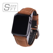 Classique Véritable Fou Cheval Brun Montre En Cuir Bande pour Apple Watch I Watch 38mm & 42mm Noir Adaptateur
