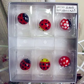 

Custom lovely Murano glass Ladybug statue fairy garden decoration hand made flat back glass cartoon animal figurines ornament