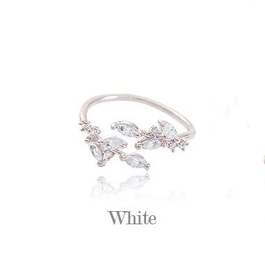 Женские AAA кубического циркония Кристалл Филиал кольцо лист открытый размер кольца для вечерние свадебные 18KGP качество современные тонкие кольца - Цвет основного камня: Silver