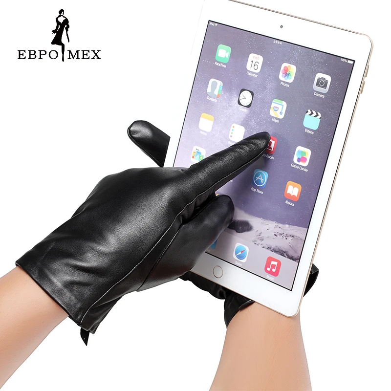 Натуральная Кожа перчатки Хорошее качество мужской Моде перчатки кожа сенсорные перчатки Сенсорный экран перчатки Черный Сенсорный