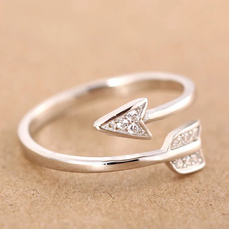 

New Fashion Personality Silver Plated Arrow Crystal Rings For Women Adjustable EngagementWomen Ring Arrow