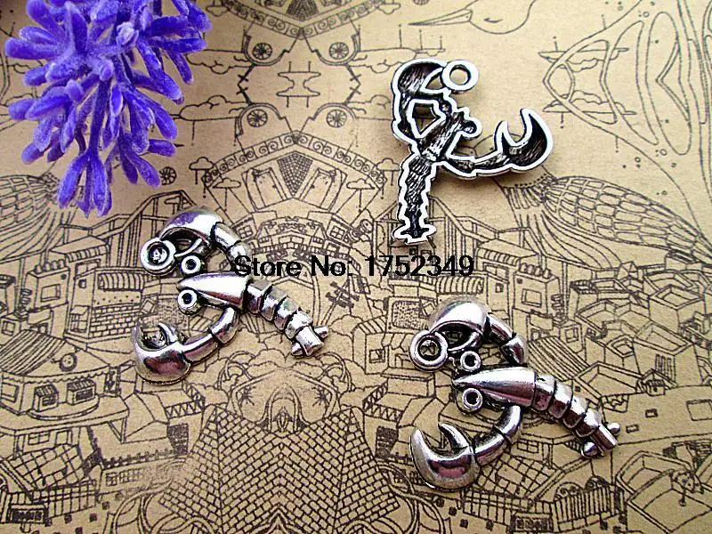 

15pcs- Lobster Charms, Antique Tibetan silver CUTE Lobster Charms pendants 14x16 mm