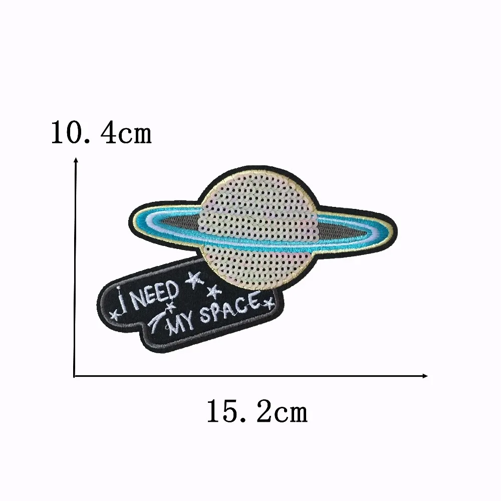 

5 Pieces/lot 2019 New I NEED MY SPACE Sequins Patches Iron on Embroidered Patch for Jacket Backpack DIY Sewing Appliques Badge