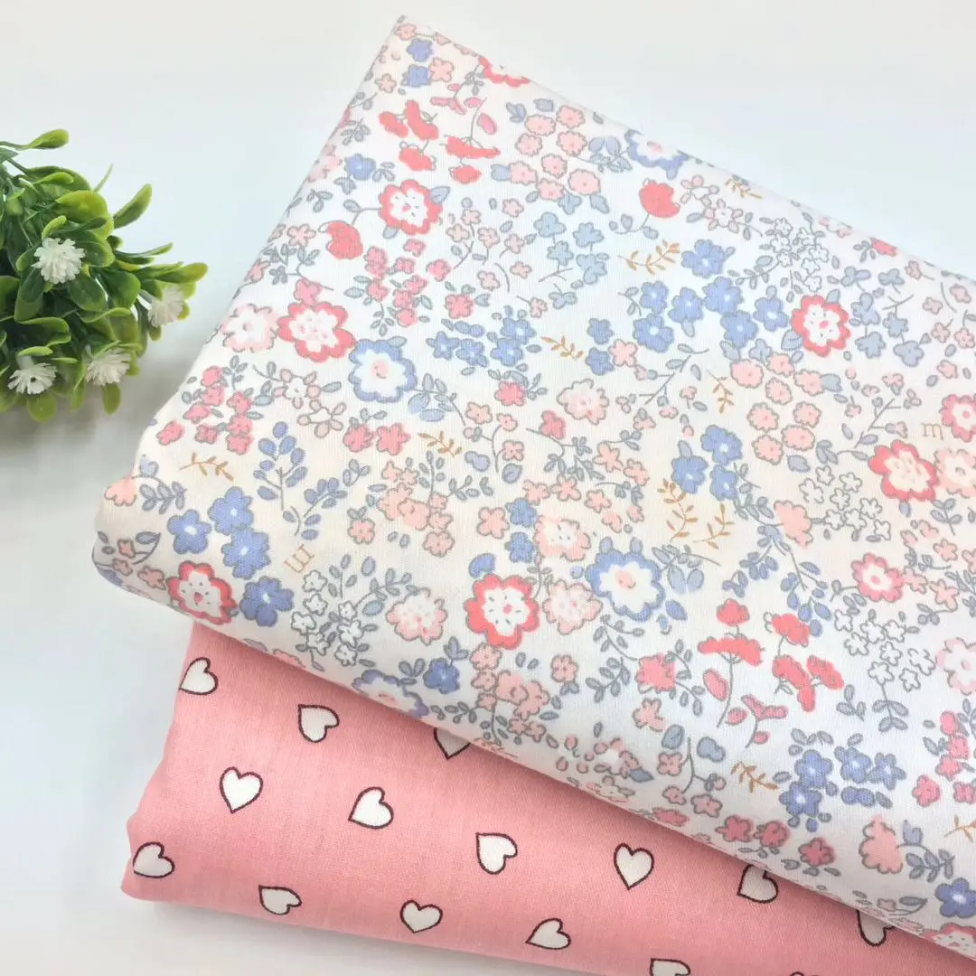 Хлопок саржевая ткань пасторальный оранжевый/розовый/синий маленький цветок Сердце Ткань для комплект кровати «сделай сам» одежда стеганое домашнее украшение tela