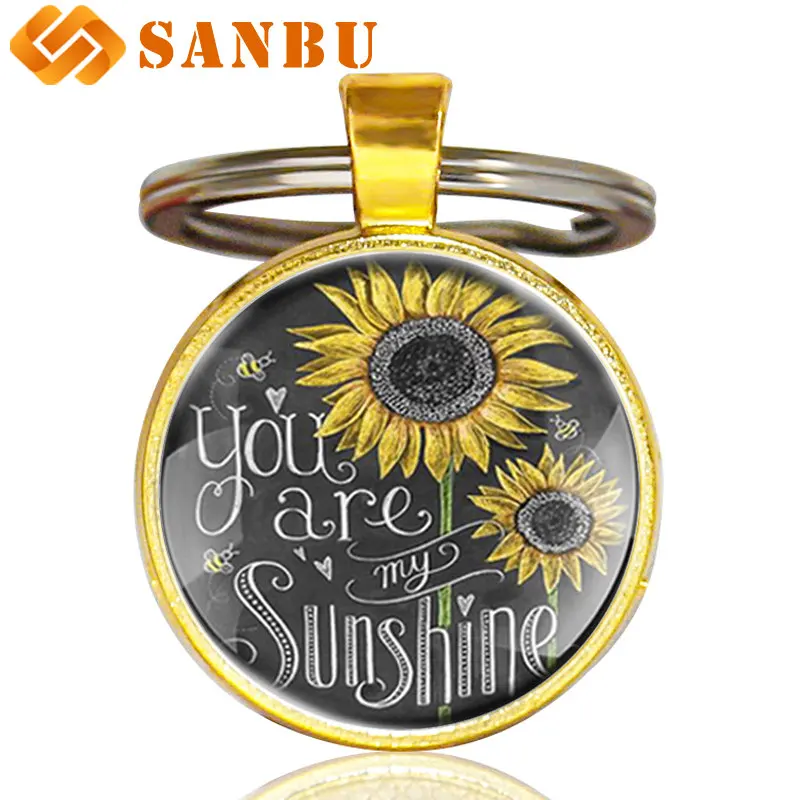 

Fashion Sunflower Art Glass Cabochon Key Chain Charm Women Keychain