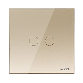 

2019 New design EU Standard Switch Wall Touch Switch Luxury Gold Crystal Glass, 2 Gang 1 Way Switch CMW-02