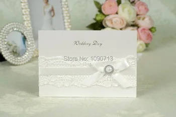

Free Shipping 40 X Creative Bow White Lace Wedding Invitation Personalized & Customized Printing Wedding Invitations Cards