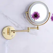 Высокое качество " Латунное золото 1x3 увеличительное настенный круглый светодиодный косметическое зеркало для макияжа с зеркалом освещения