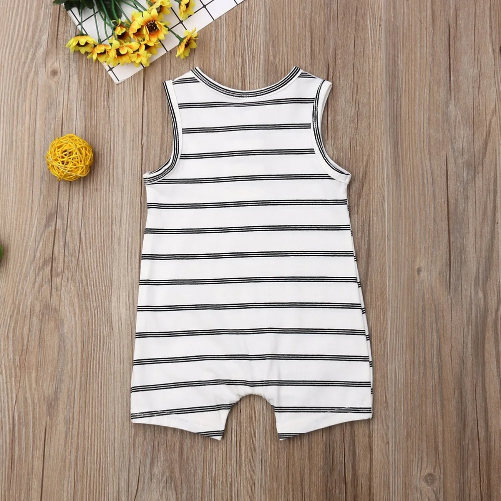 Newborn Kid Baby Boy Girl Striped Clothes Sleeveless Striped Romper Coming Home Outfit