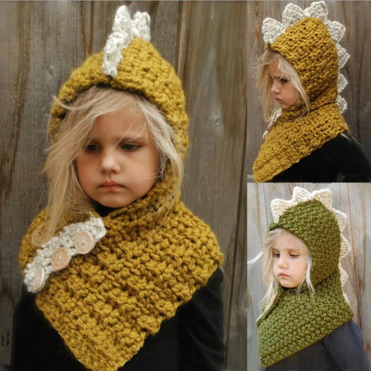 Dinosaur Shape Crochet Hooded Baby Scarf Winter Cute Warm Children
