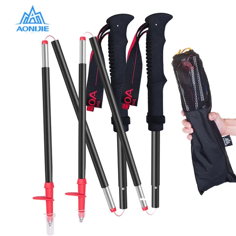 Liga de Alumínio Alpenstock para Exterior Aonijie Seções Dobrável Ultra-leve Bengalas Caminhada Trekking Pólo 2 Pçs 3