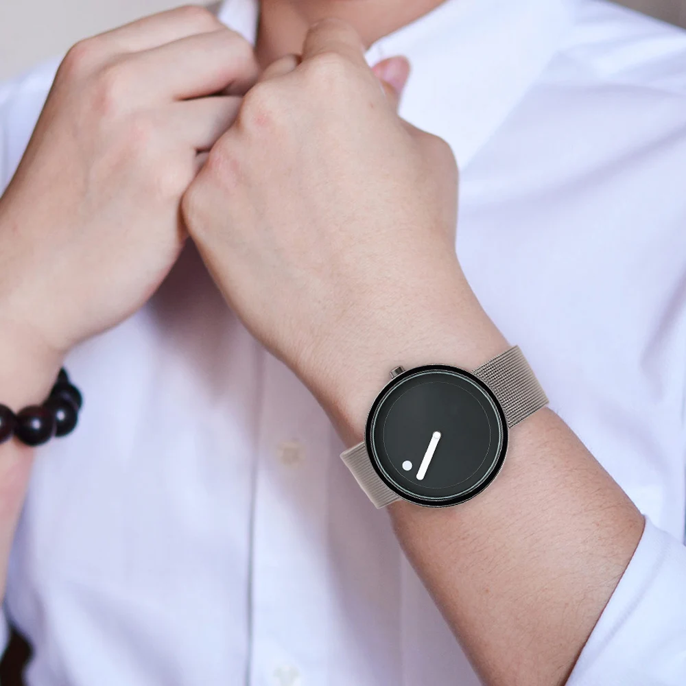 

Trendy Modern Unisex Wrist Watch Quartz Women Fashion Stainless Steel Mesh Creative Dial Casual Stylish Mens Gift