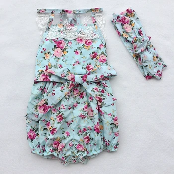 

Popular Floral Printed Cotton Baby Rompers Vintage Baby Girl Romper Lace Floral Overalls for Children Baby Clothes 1-3years
