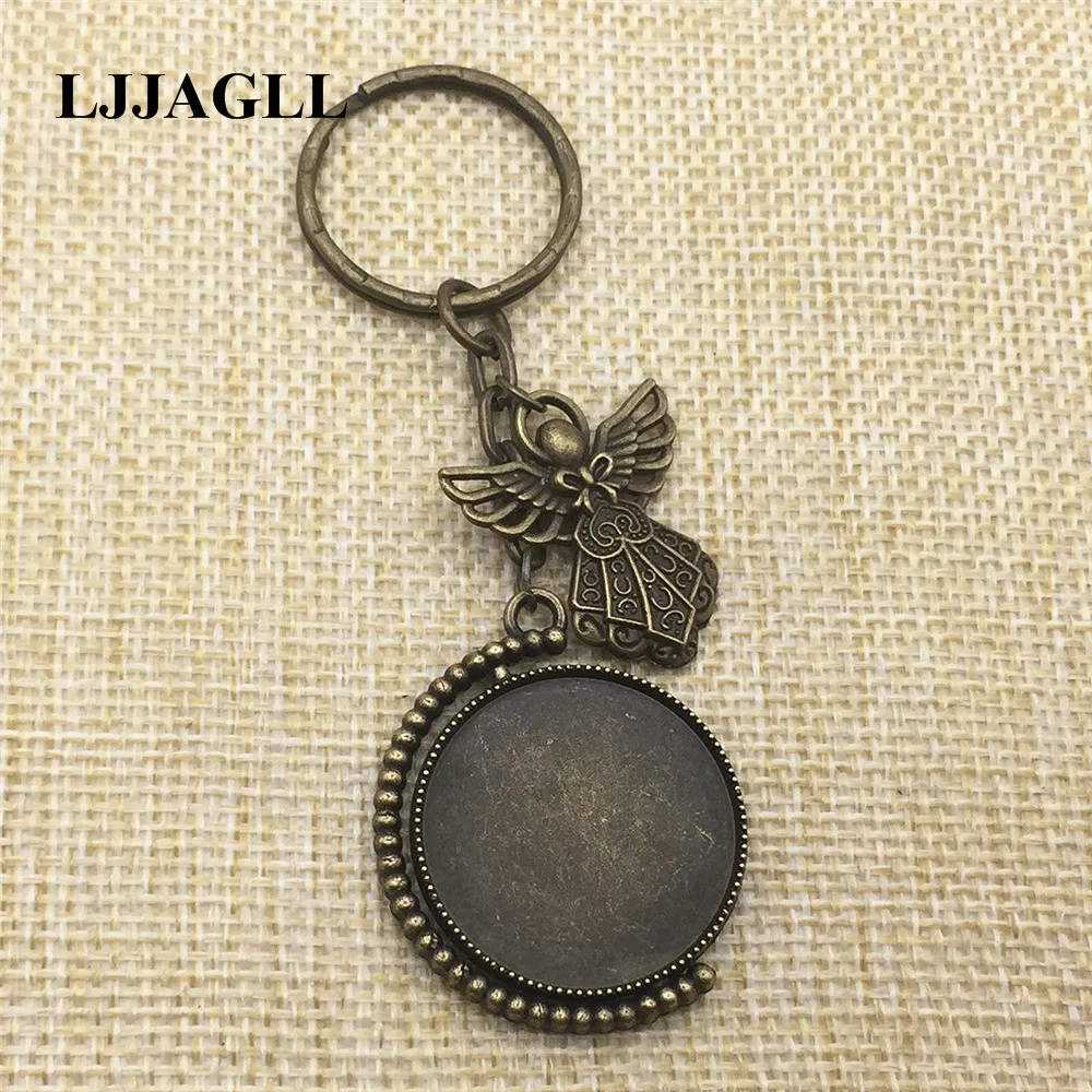 Длинный круглый сплит брелок Holy Angel Charm Rhodium 3 шт. 25 мм вращающийся камео основа
