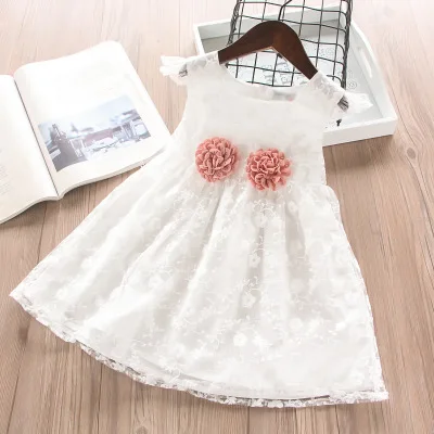 Roimyal Wholesale2019 Новые Летние талии объемное Платье с цветочным рисунком вышитые летящими рукавами От 2 до 7 лет Детское Сетчатое платье