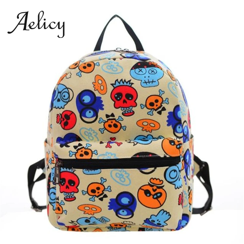 

Aelicy Double Shoulder School Bag for Students Canvas Cartoon Cute Print Book Rucksack Women Girls Boys Small Mini Backpack