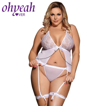 

Ohyeahlover New Arrivals Disfraz Sexy Dress Porno Sexy Womens Lingerie RM7356 Plus Size White Sheer Mesh Babydoll Lingerie