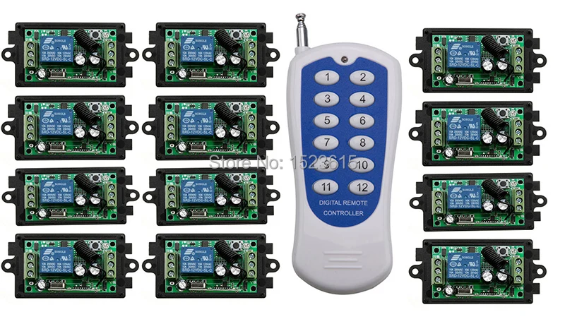 

DC12V 1CH 10A RF Wireless Remote Control Switch System teleswitch 12CH transmitter&12 receiver relay Receiver Smart Home Switch