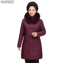 Зимние Для женщин пуховик натуральным лисьим мехом меховой воротник плотного мягкого детского длинная куртка для женщин средних лет; Повседневная Верхняя одежда для детей теплая куртка с капюшоном новое пальто-парка
