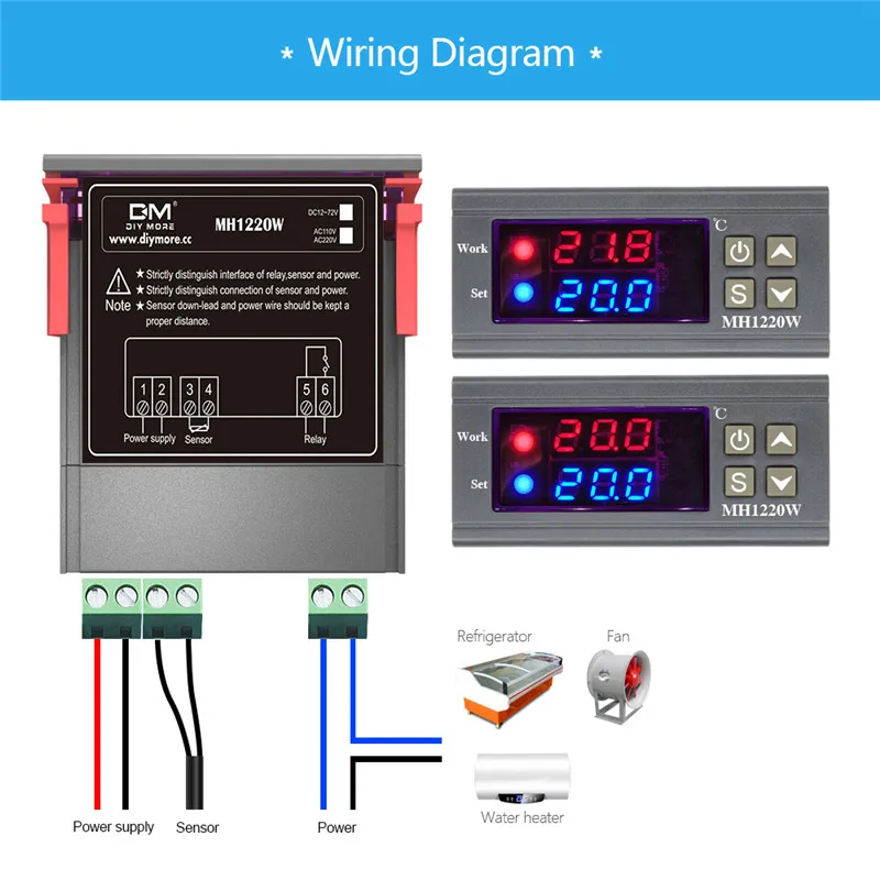 AC 110 V-220 V 12 V-72 V MH1220W светодиодный цифровой термостат Температура контроллер для дома и улицы нагревательные охладительные термометр погода