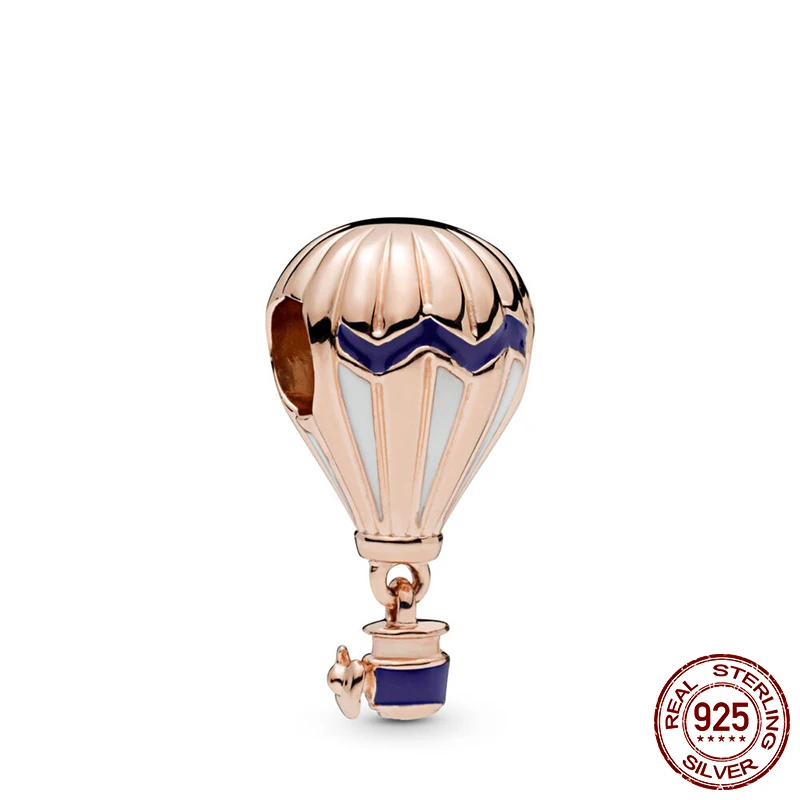 

New Arrival 100% 925 Sterling Silver Beads, Blue Hot Air Balloon Charms,Rose fit Original Pandora Bracelets Women DIY Jewelry
