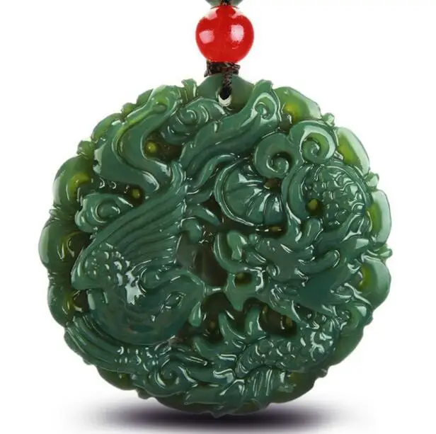 2017 Natural Green Hetian Jades Pendant 3D Carved Chinese Dragon