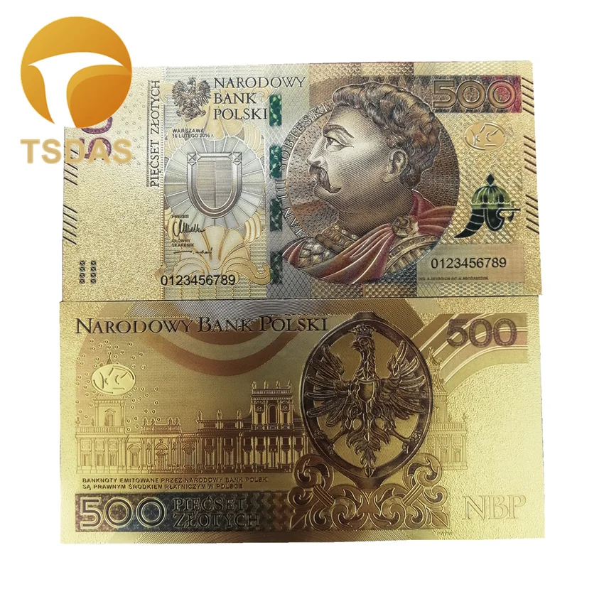 

Poland Colored 24K Gold Plated Bill Banknote 500 PLN for Bank Souvenir Gifts 10pcs/lot Gold Banknote
