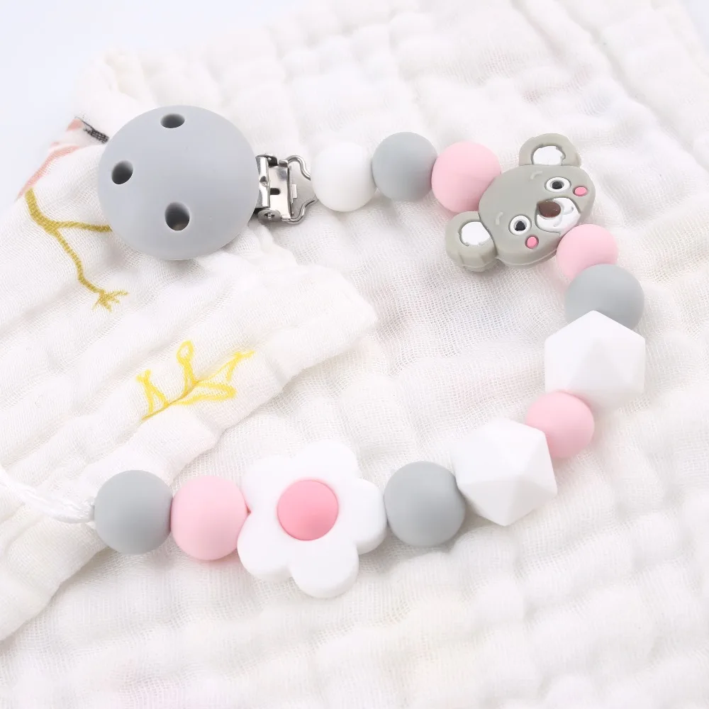 

Bite Bites Baby Silicone Mini Koala Pacifier Clip Teething Silicone Beads Flowers Teethers Pacifier Chain Baby Teether