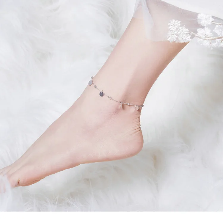 bamoer Silver Beads Anklets 925 Sterling Silver Geometric Minimalist Summer Fashion Foot Jewelry Bracelet for Ankle SCT011