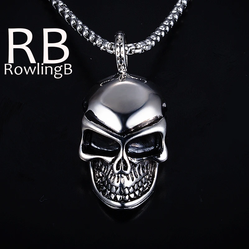 Stainless Steel Skull Pendant Necklace Men Punk Classic Jewelry