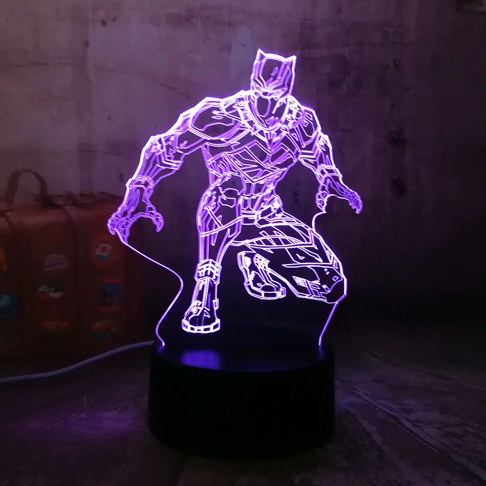 Крутой черный пантера герой комиксов Marvel 3D светодиодный Ночник светильник RGB 7