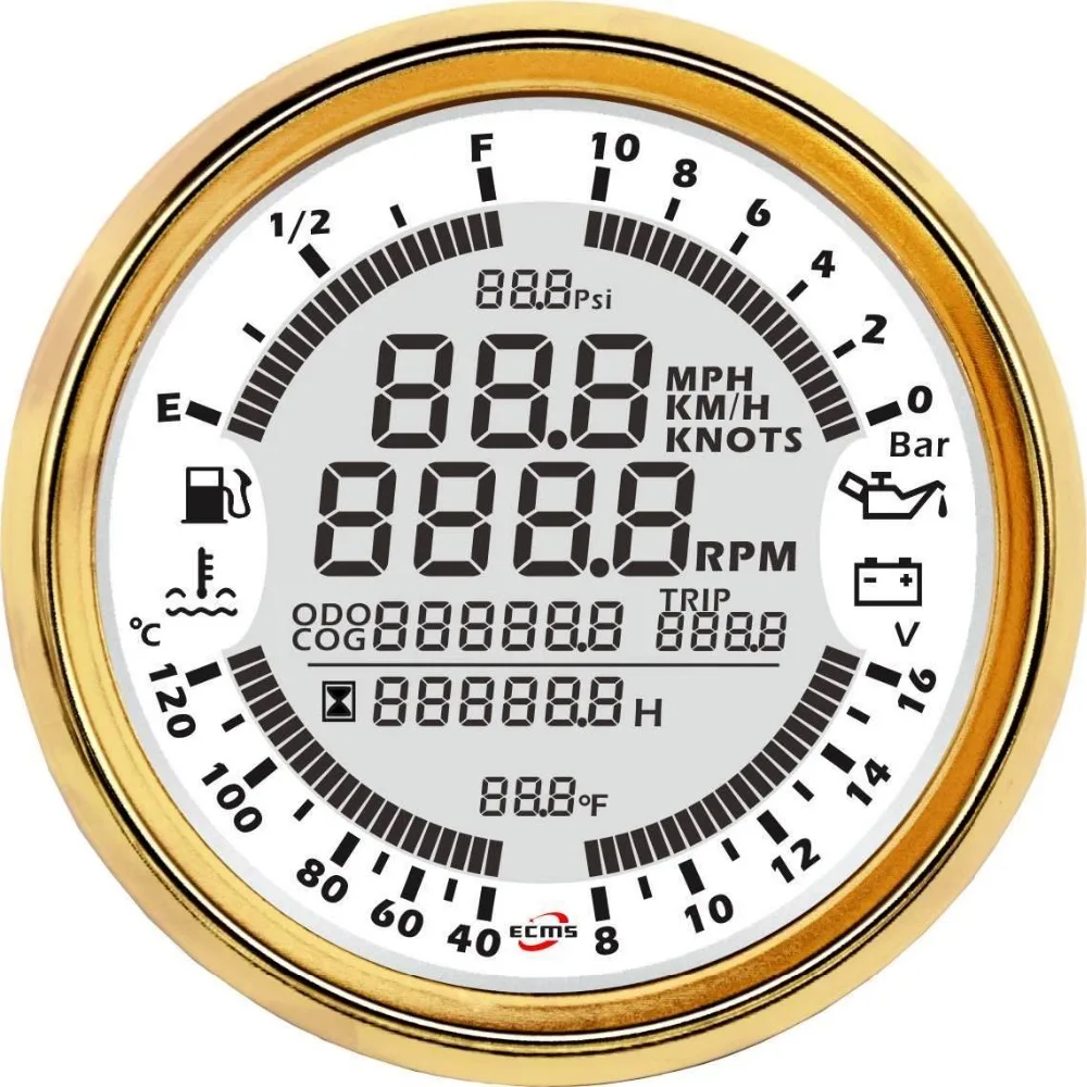 Морской лодка цифровой gps Спидометр Тахометр 6in1 многофункциональный прибор 18-32 В 10Bar 85 мм 7 цветов 316L ободок