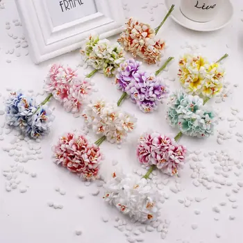 

6 pcs Stamen Artificial Flower Silk Handmade Gradient Artificial Flowers Bouquet Wedding Decoration DIY Garland Scrapbooking Gif