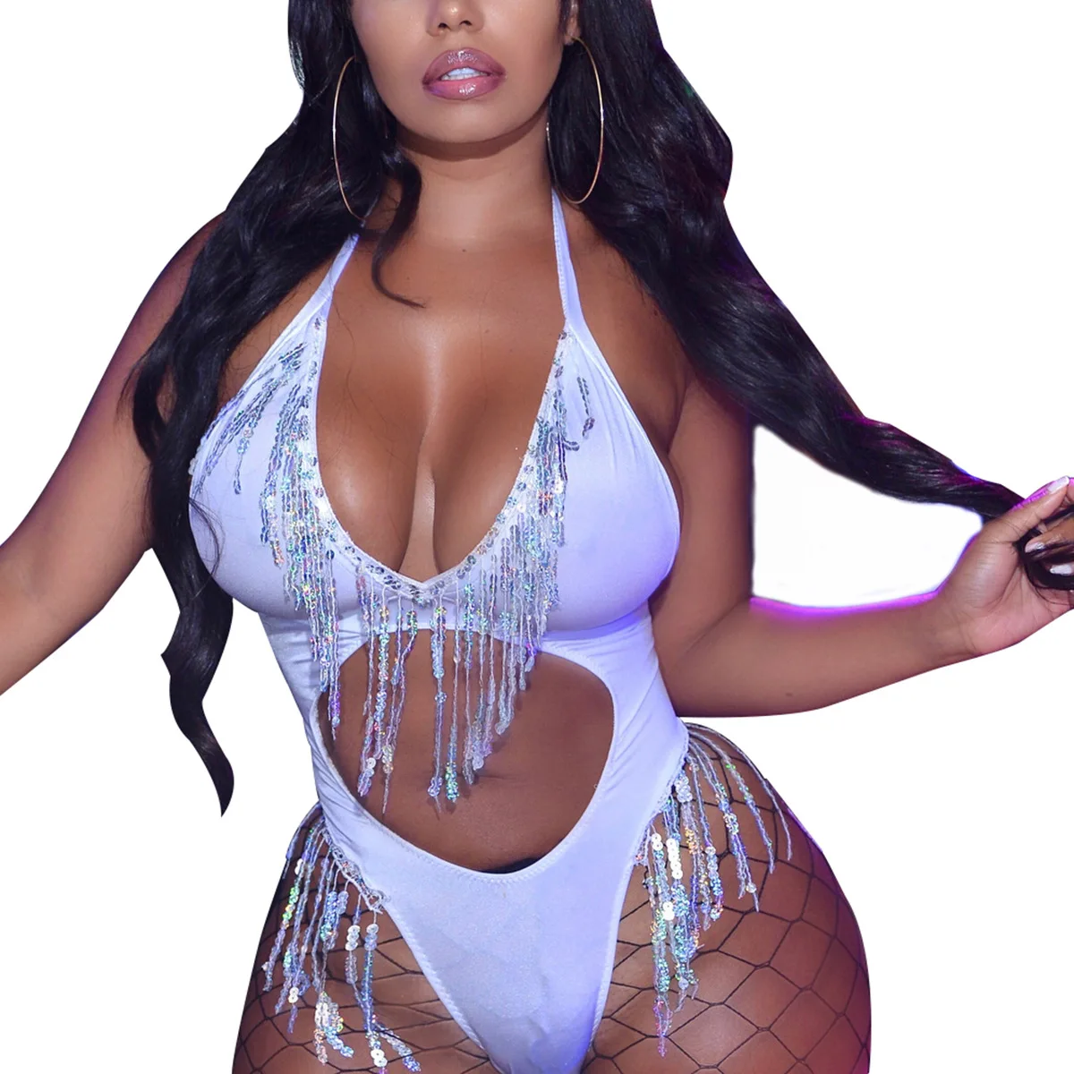 

Sequin Swimsuits for Women Sexy Paillette One Piece Monokini High Waist Beach Bathing Suit Push Up Plunge Deep V Neck Swimwear