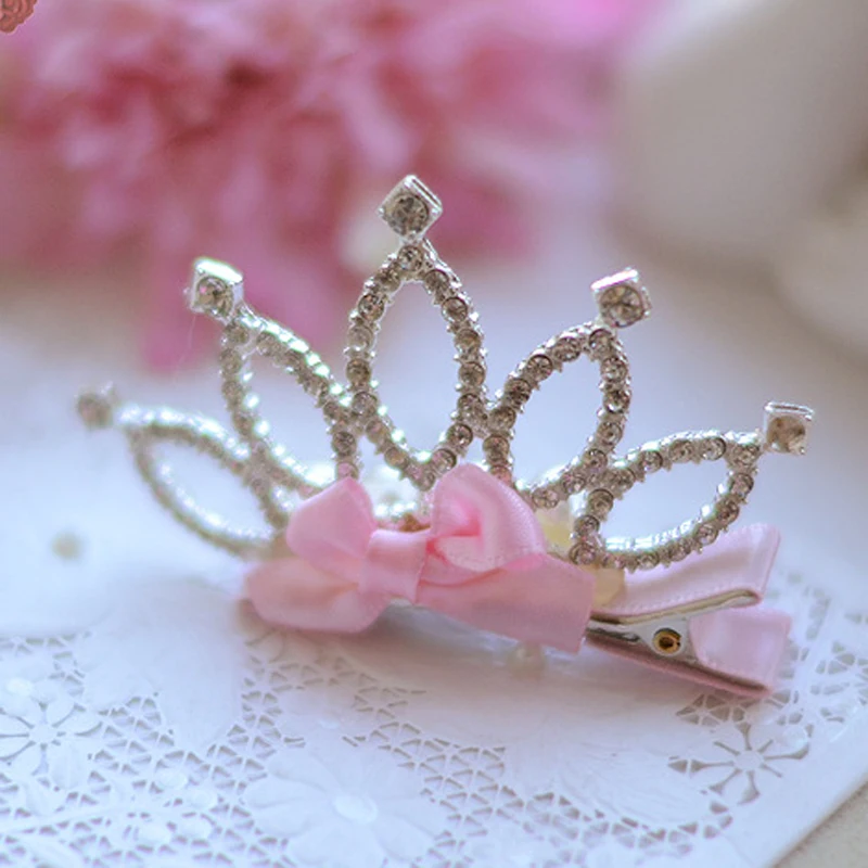 Wecute/1 шт., новинка, блестящая заколка для волос в форме короны, аксессуары для волос для маленьких девочек, повязка на голову принцессы с кристаллами для маленьких детей - Цвет: Style 1 pink