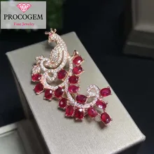 Procogem натуральный голубей-кровавый красный рубин броши для Женская Праздничная обувь в форме феникса натуральные камни, хорошее ювелирное изделие, S925 Серебряный#332