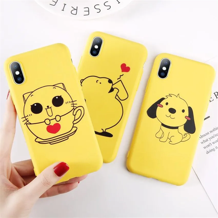 Желтый чехол для телефона iPhone 7 6 8 Plus XS милый кот Жираф собака ТПУ силиконовый 6S X Max