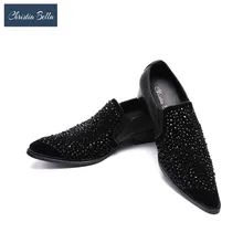 Christia Bella Men Dress Shoes with Diamond Fashion Men’s Flat Oxford Shoes for Men Black Wedding Shoes Nightclub Plus Size 47