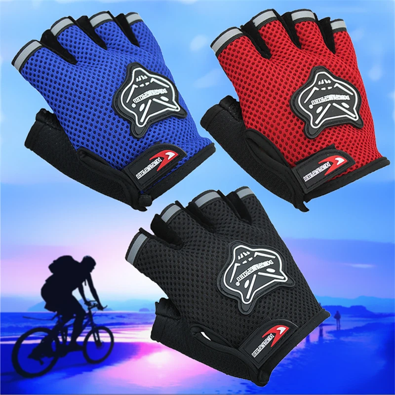 

MTB Men Short Half Finger Bicycle Breathable Anti-shock Outdoor Sports Gloves Road Bike Cycling Riding Blue Anti-slip Gloves