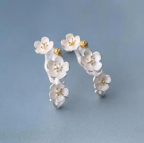 Женские серьги гвоздики с цветком вишни ANENJERY 925 пробы серебро S E117|flower stud earrings|fashion