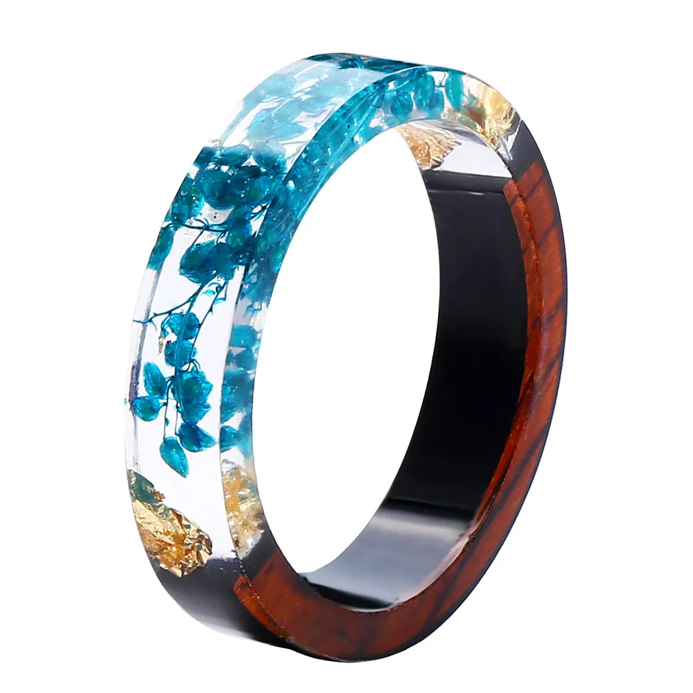 17KM Fashion 3 Color Resin Wood Rings For Women 2018 New Design Round Statement Flower Finger Ring Female Handmede Jewelry Gifts